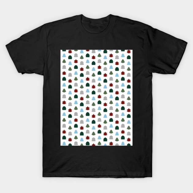 Colorful Ditsy Pine Tree Polka Dot - Red, Blue, Green, Grey - Cozy Winter Collection T-Shirt by GenAumonier